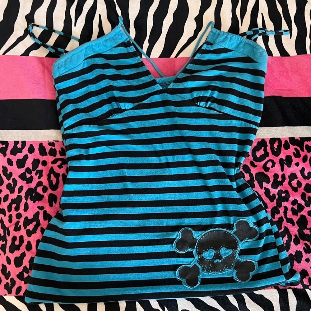 Vintage Sweet Love skull striped tank